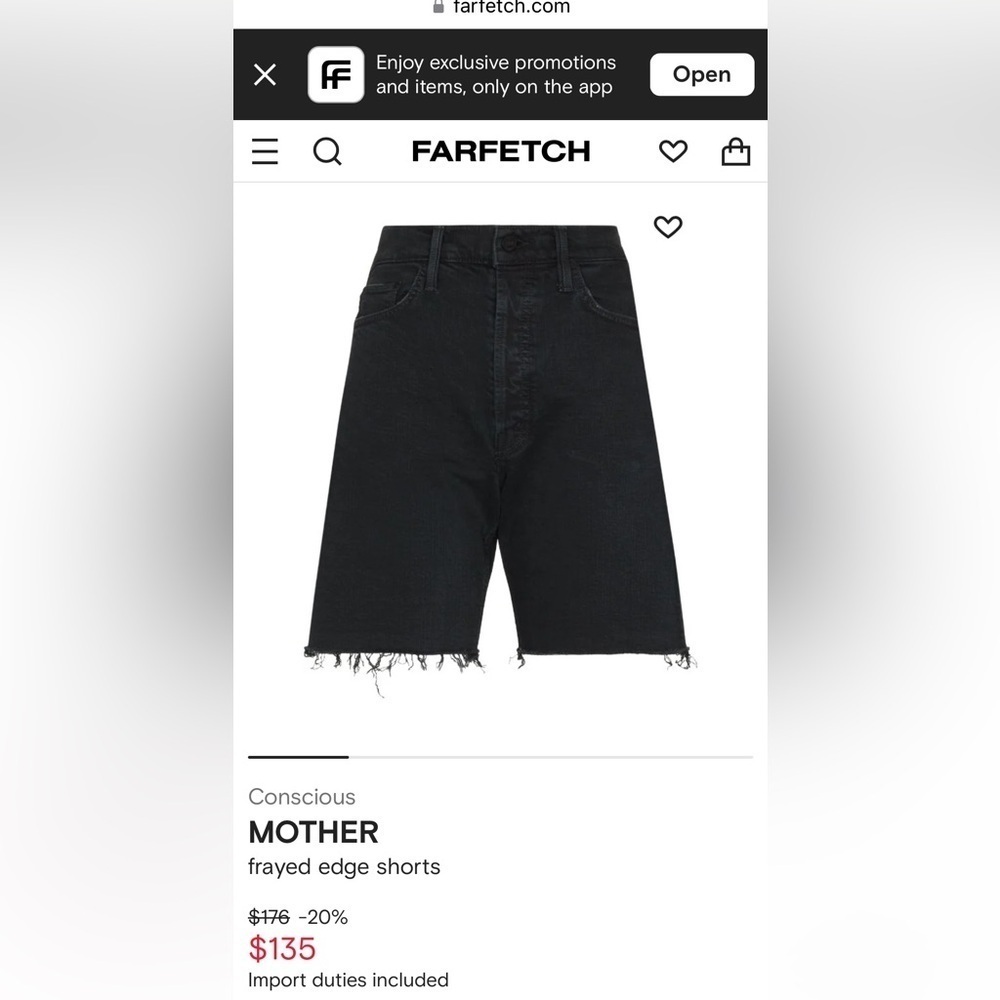 Mother black denim frayed edge shorts cha cha fray in not guilty wash size 27